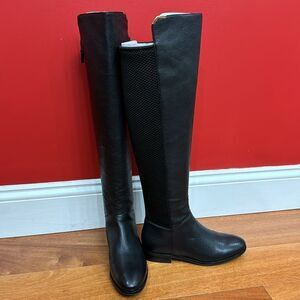 NWOT Cole Haan Dutchess Over The Knee Back Stretch Motorcycle Boots Black size 6